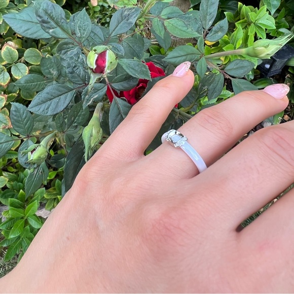 White Ceramic Rings with Cubic Zirconia Thin Rings Birthday Gift For Her Size 7 - Picture 4 of 4